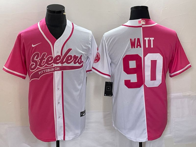 Men Pittsburgh Steelers 90 Watt Pink white Co Branding Nike Game NFL Jersey style 1